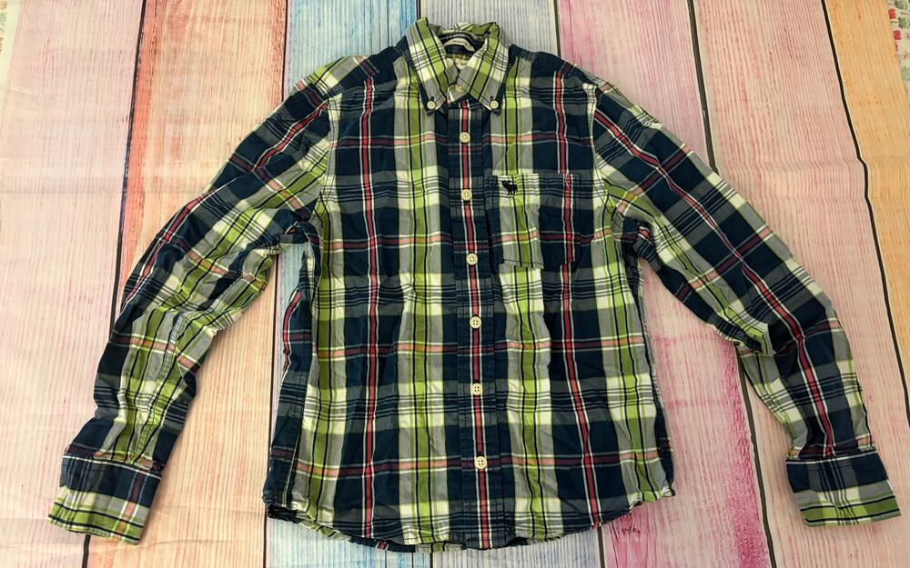 Abercrombie kids boys plaid shirt Boys Medium blue green pink - Back to School